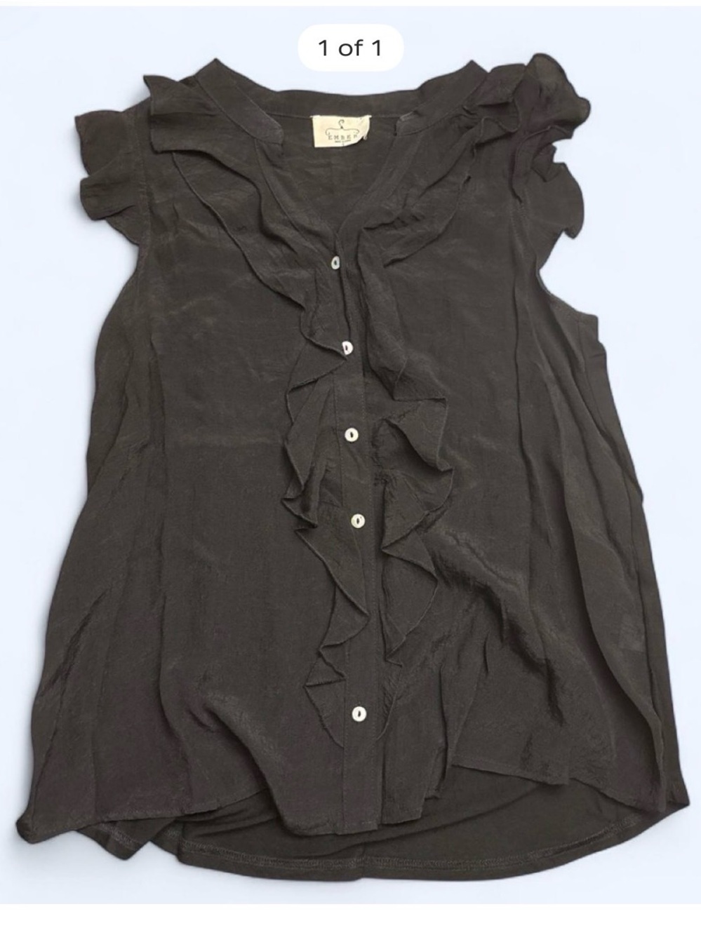 Sleeveless Ruffle Button-Front Top - Black